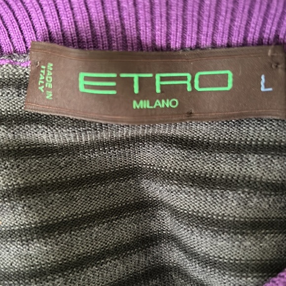 ETRO Milano Gray & Purple Striped Argyle Sleeveless V-Neck Wool Knit Vest - L - Picture 9 of 11